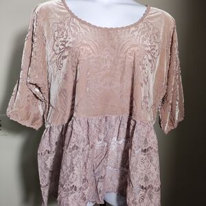 Free People Oversize Velvet Lace Burnout Top Pink Size SP Whimsigoth, Fairy